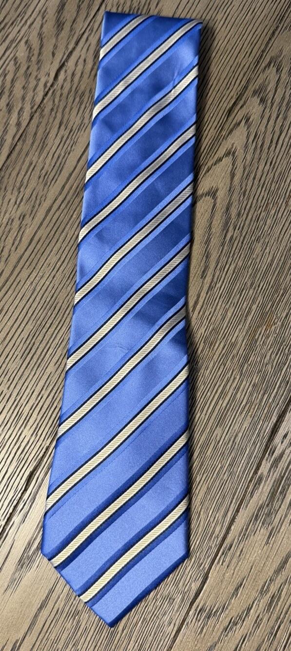 VINTAGE KENNETH ROBERTS PLATINUM MENS Silk NECKTIE Blue Yellow/Gold Black